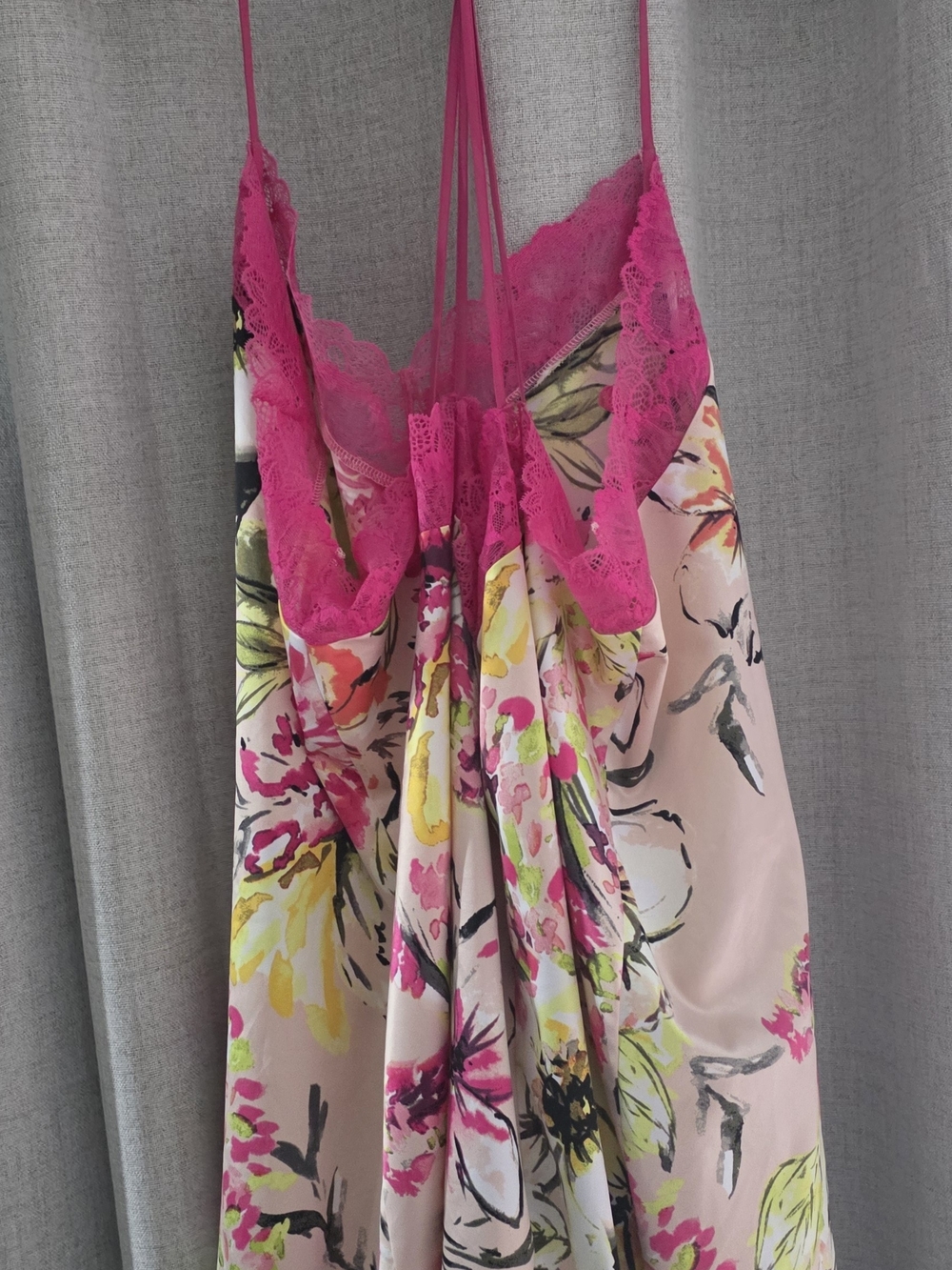 Cacique Pink & Neon Floral Lace Trim Chemise - Picture 3 of 3